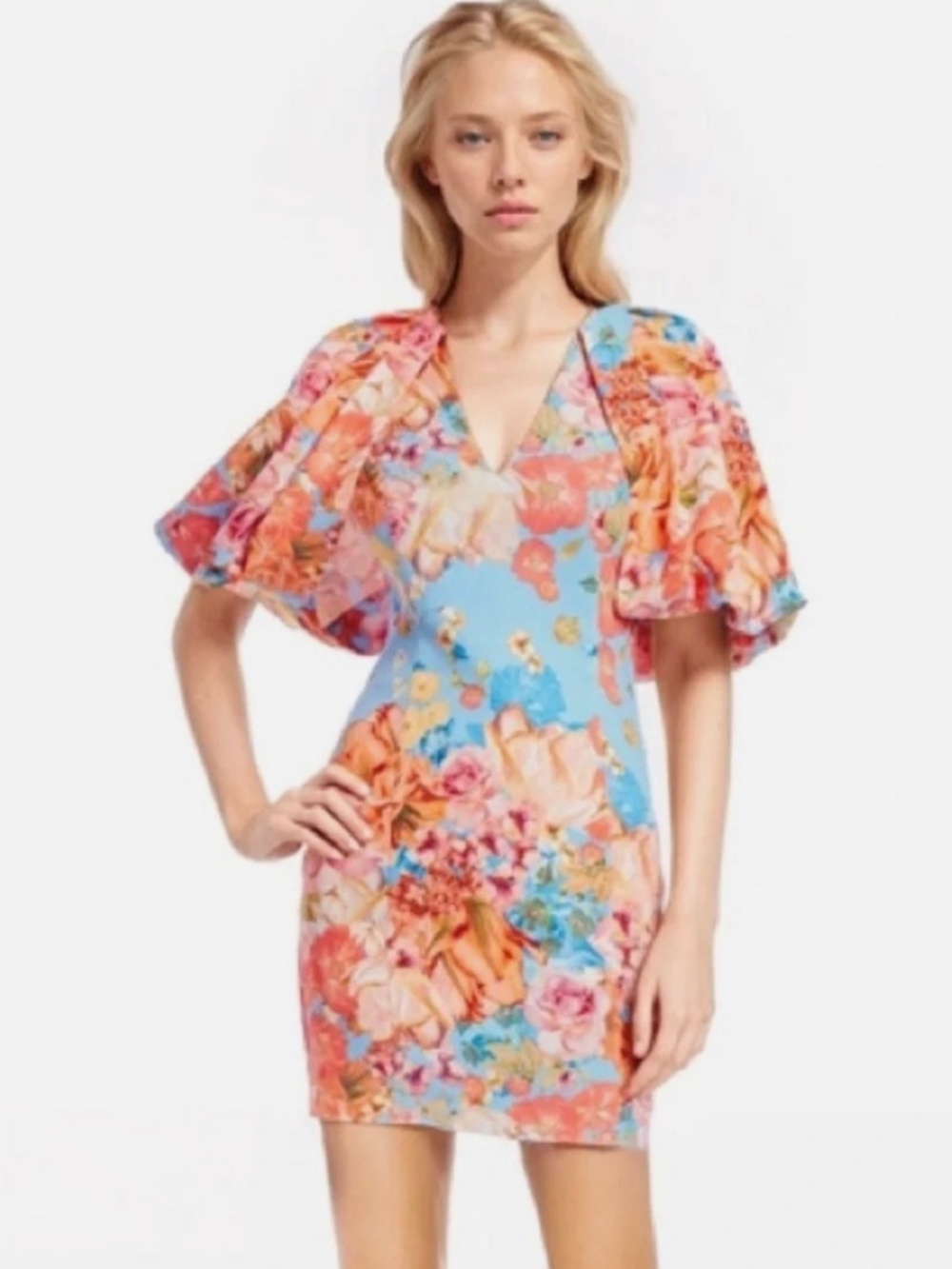 Jewel Badgley Mischka┆10┆Eden Puff Sleeve Mini Dress┆Coral Multi┆326